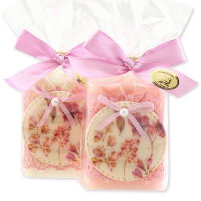 Sheep milk soap 100g, decorated with a ribbon in a cellophane, Classic/Peony 
