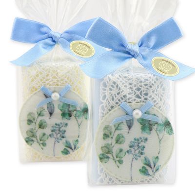 Sheep milk soap 100g decorated with a ribbon in a cellophane, Classic/forget-me-not 