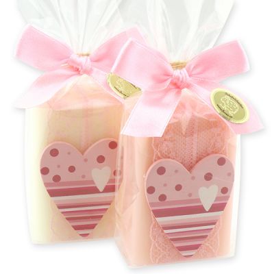 Sheep milk soap 100g decorated with a heart in a cellophane bag, Classic/Peony 