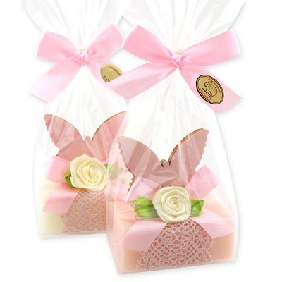 Sheep milk soap 100g decorated with a butterfly in a cellophane bag, Classic/Peony 