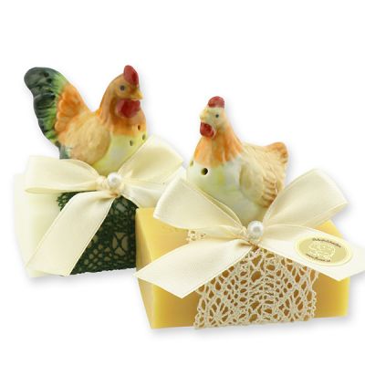 Sheep milk soap 100g decorated with a cock salt/pepper shaker, Classic/Swiss pine 