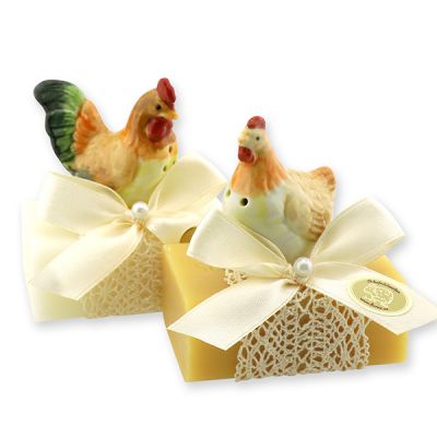 Sheep milk soap 100g decorated with a cock salt/pepper shaker, Classic/Swiss pine 