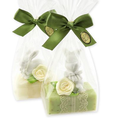 Sheep milk soap 100g decorated with a rabbit in a cellophane bag, Classic/Verbena 