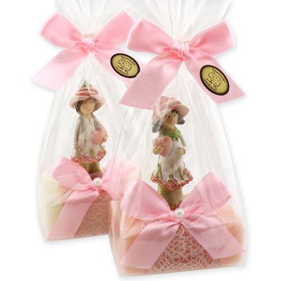 Sheep milk soap 100g decorated with a rose child in a cellophane bag, Classic/Peony 