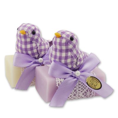 Sheep milk soap 100g decorated with a felt bird, Classic/lilac 