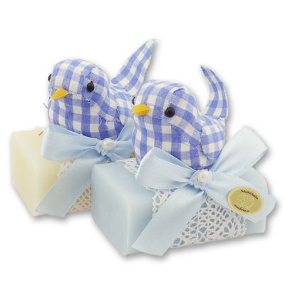 Sheep milk soap 100g decorated with a felt bird, Classic/forget-me-not 