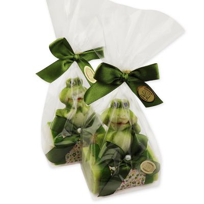 Schafmilchseife eckig 100g dekoriert mit Frosch in Cello, Classic/Eisenkraut 
