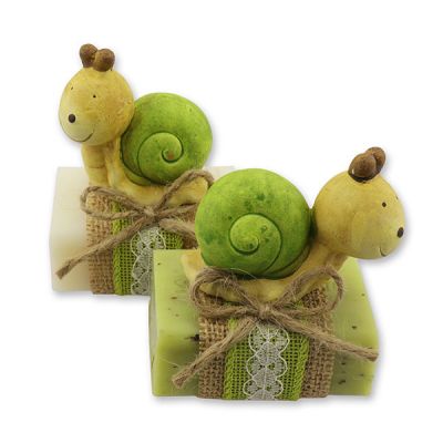 Schafmilchseife eckig 100g dekoriert mit Schnecke, Classic/Eisenkraut 