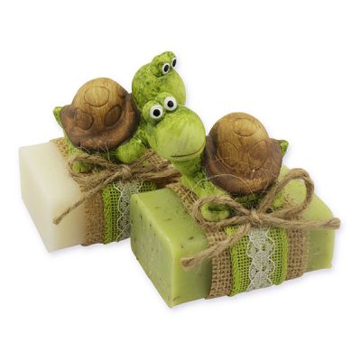 Schafmilchseife eckig 100g dekoriert mit Schildkröte, Classic/Eisenkraut 