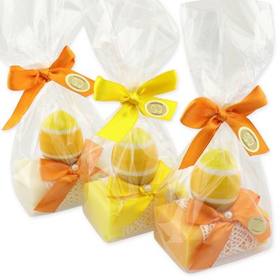 Sheep milk soap 100g decorated with an egg in a cellophane bag, Classic/orange/grapefruit 