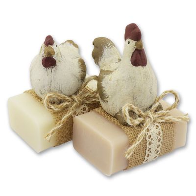 Sheep milk soap 100g decorated with a rooster/chicken, Classic/almond oil 