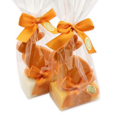 Sheep milk soap 100g decorated with a rabbit in a cellophane bag, Classic/orange 