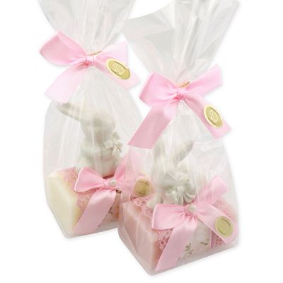 Sheep milk soap 100g decorated with a rabbit in a cellophane bag, Classic/magnolia 