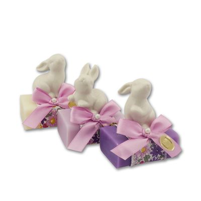 Sheep milk soap 100g decorated with a rabbit, Classic/lavender-lime/lilac 