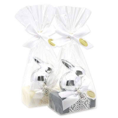 Sheep milk soap 100g decorated with a rabbit in a cellophane bag, Classic/Edelweiss silver 