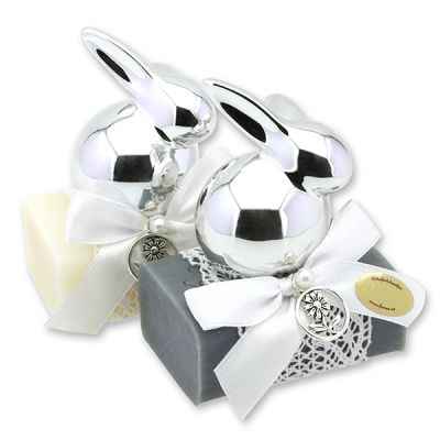 Sheep milk soap 100g decorated with a rabbit, Classic/Edelweiss silver 