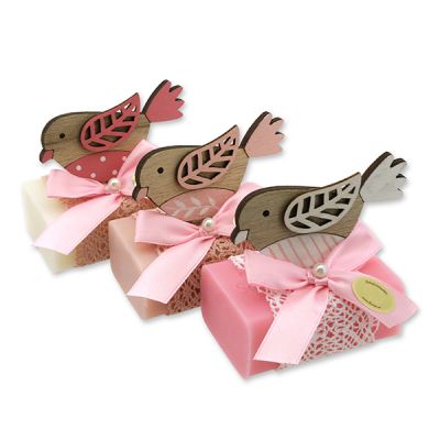 Schafmilchseife eckig 100g dekoriert mit Vogel, Classic/Magnolie/Rose Diana 