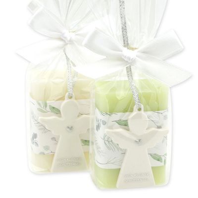 Schafmilchseife eckig 100g dekoriert mit Schutzengel mit Herz in Cello, Classic/Wiesenblume 