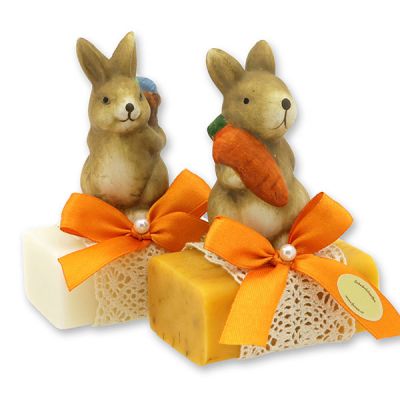 Schafmilchseife eckig 100g dekoriert mit Hase, Classic/Ringelblume 