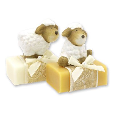 Schafmilchseife eckig 100g dekoriert mit Schaf, Classic/Zirbe 