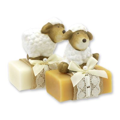 Schafmilchseife eckig 100g dekoriert mit Schaf, Classic/Zirbe 