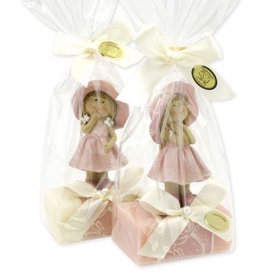 Schafmilchseife eckig 100g dekoriert mit Blumenkind in Cello, Classic/Magnolie 