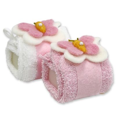 Sheep milk soap 100g in a washcloth decorated with a butterfly, Classic/magnolia 