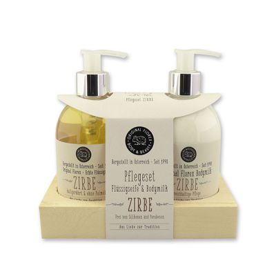 Echte flüssige Pflanzenölseife 250ml & Bodymilk 250ml "Aus Liebe zur Tradition", Zirbe 