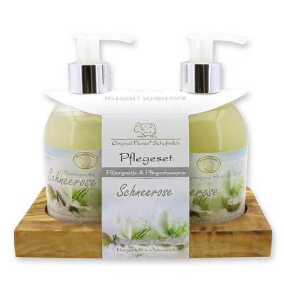 Pflegeset Flüssigseife 250ml & Pflegeshampoo Hair und Body 250ml, Schneerose 