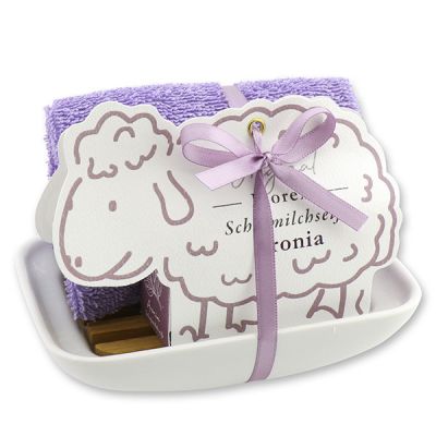 Soap dish porcelain decorated with a sheep milk soap 100g in a sheep paper box, Chokeberry 