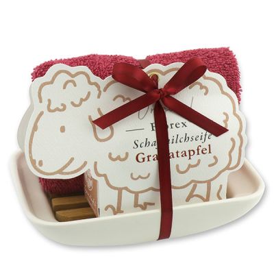 Soap dish porcelain decorated with a sheep milk soap 100g in a sheep paper box, Pomegranate 