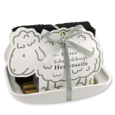 Soap dish porcelain decorated with a sheep milk soap 100g in a sheep paper box, Soap for men 