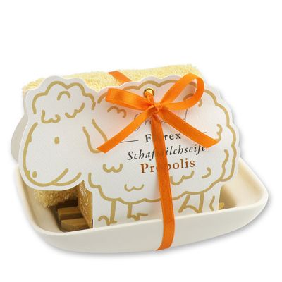 Soap dish porcelain decorated with a sheep milk soap 100g in a sheep paper box, Propolis 