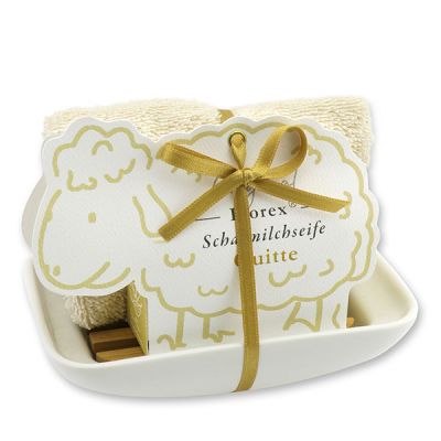 Soap dish porcelain decorated with a sheep milk soap 100g in a sheep paper box, Quince 