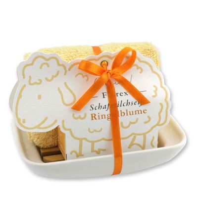 Soap dish porcelain decorated with a sheep milk soap 100g in a sheep paper box, Marigold 