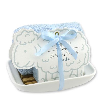 Soap dish porcelain decorated with a sheep milk soap 100g in a sheep paper box, Salt 