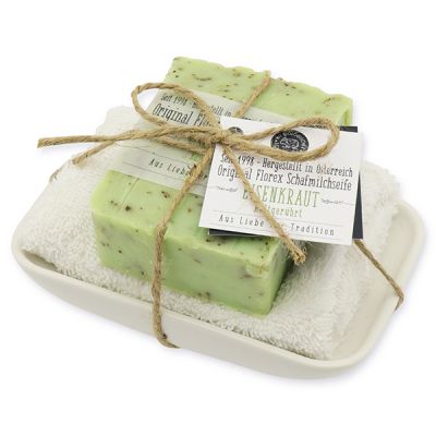 Cold-stirred soap 150g on porcelain soap dish "Love for tradition", Verbena 