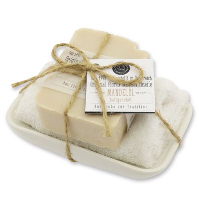 Cold-stirred soap 150g on porcelain soap dish "Love for tradition", Almond oil 