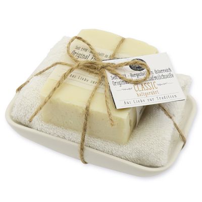 Cold-stirred soap 150g on porcelain soap dish "Love for tradition", Classic 