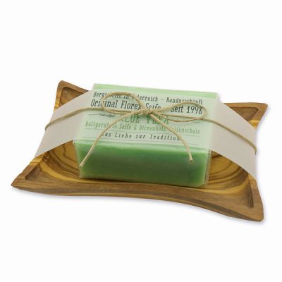 Cold-stirred soap 100g on olivewood soap dish "Love for tradition", Aloe vera 