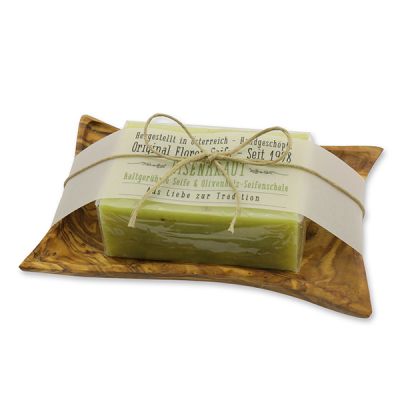 Cold-stirred soap 100g on olivewood soap dish "Love for tradition", Verbena 