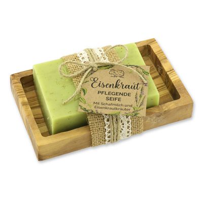 Sheep milk 150g on a olive wood soap dish "feel-good time", Verbena 