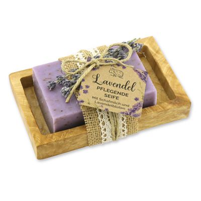 Sheep milk 150g on a olive wood soap dish "feel-good time", Lavender 