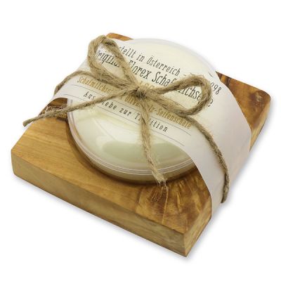 Sheep milk soap round 100g in a can on olivewood soap dish "Love for tradition", Classic 