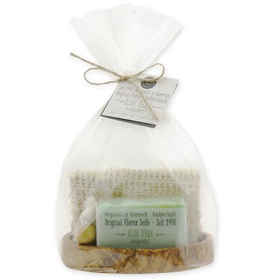 Cold-stirred soap 100g on olivewood soap dish in a cellophane bag "Love for tradition", Aloe vera 