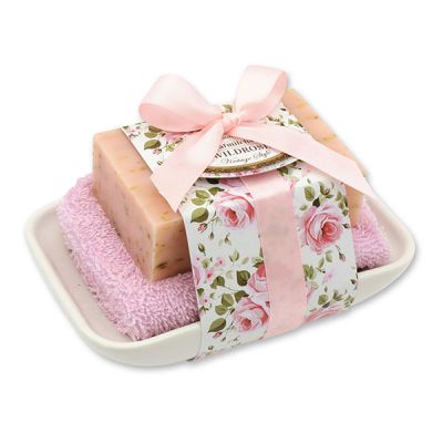 Sheep milk soap 150g on soap dish "Vintage motif 205", Wild rose 