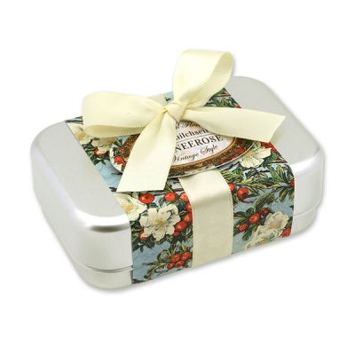 Sheep milk soap square 100g in a can "Vintage motif 209", Christmas rose white 