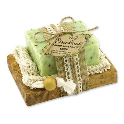 Cold-stirred sheep milk soap 150g on a olive wood soap dish "feel-good time", Verbena 