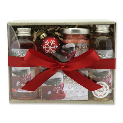 Gift set 4 pieces "Frohes Fest mit deinen Liebsten", Pomegranate 