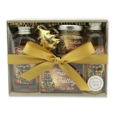 Geschenkset 4-teilig "Fröhliche Festtage für dich", Zirbe 